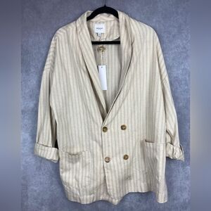GILLI Linen Blend Striped Double‎ Breasted Blazer Jacket Women's Size Large